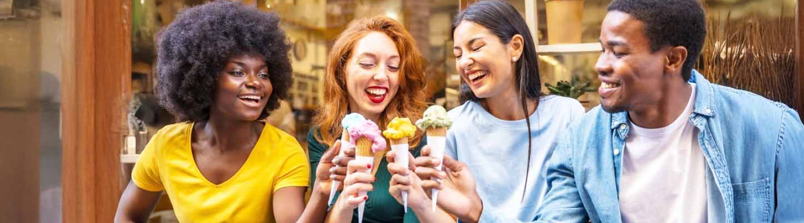 four friends with ice cream cones