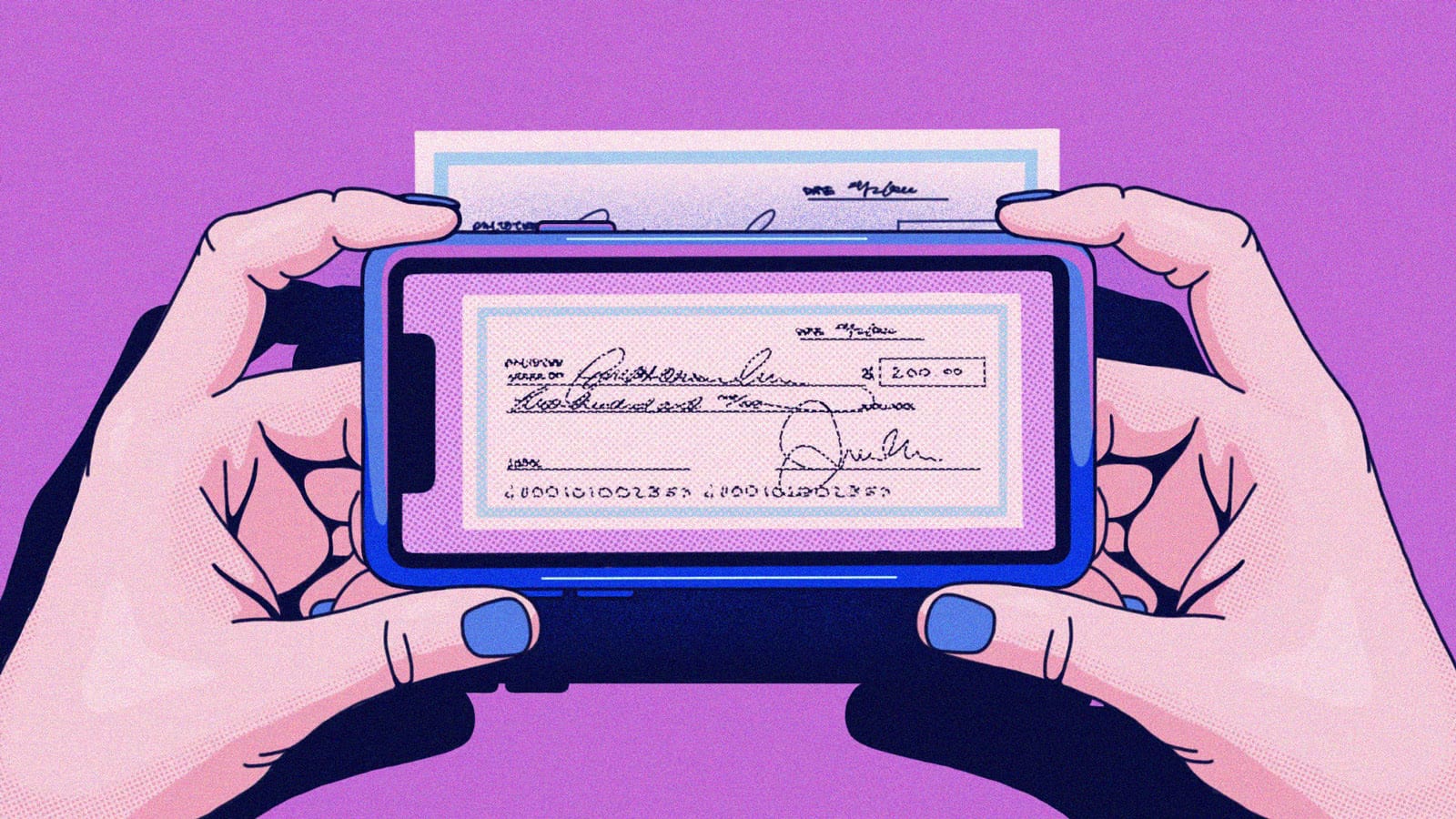 smartphone taking picture of a check