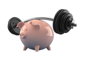 piggy bank lifting weights